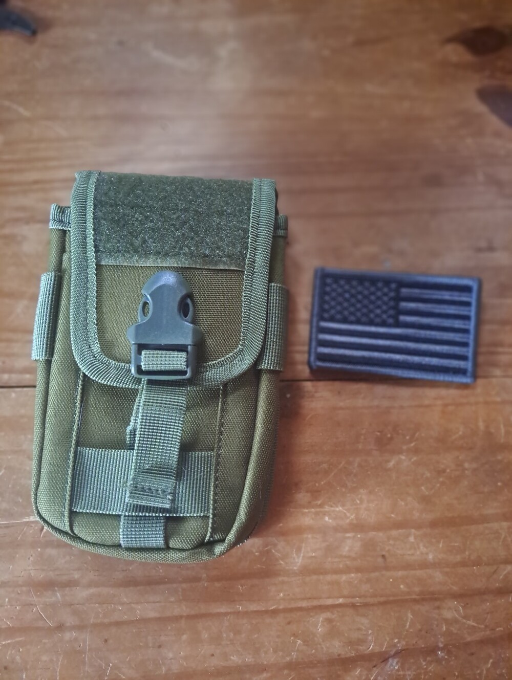 MOLLE Utility Pouch / Phone Case Olive Green Canvas Removable Flag Patch